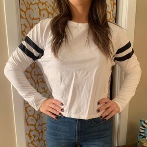 Banana republic long sleeve sweatshirt with navy stripes on sleeves